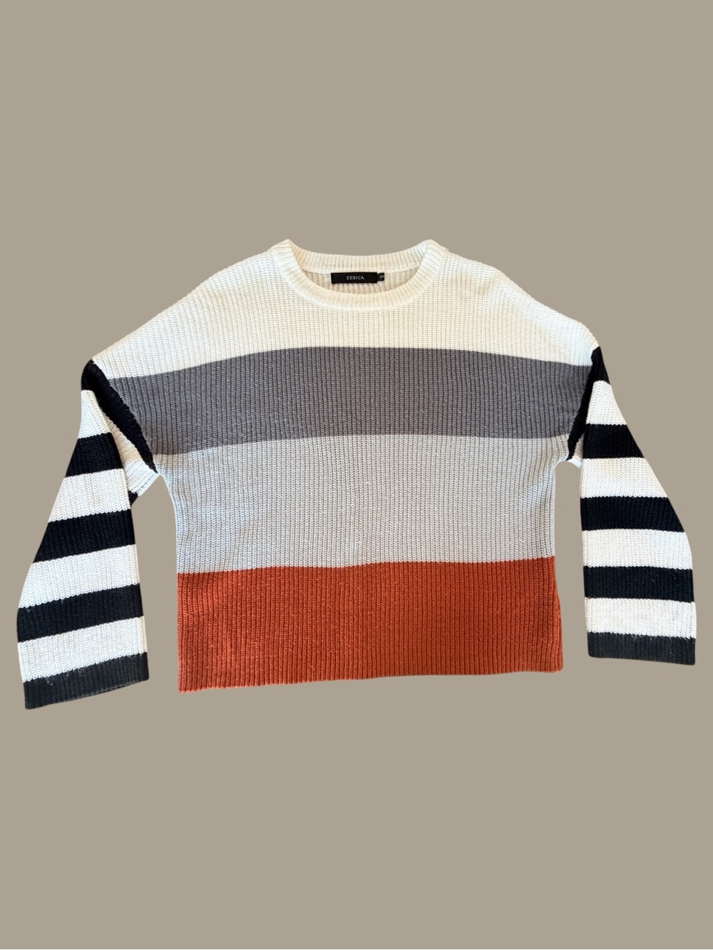 ZESICA Color Block Striped Knit Sweater-small